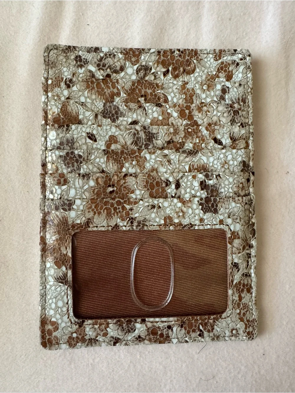 HOBO Brown Floral Lace Euro Slide Card Holder
